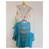 (2) Boho Embroidered Tunic Tops Sz MD