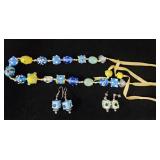 Whimsical Beaded Necklace & (2) Pr Earrings