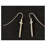 Sterling Silver Long Cross Earrings