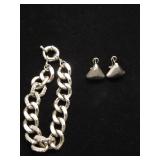 Fashion Bracelet & Silver Tone Triangle Earrings