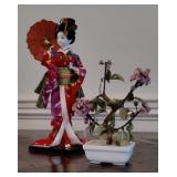 Ceramic Geisha Doll & Glass Arrangement