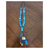 20" Gold and Blue Glass Beaded Necklace