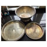 2 Silver Tone Platters & Large Bowl