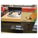 Garlic Baker, Rocker Knife & Wooden Dish