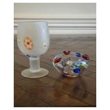Art Deco Wine Goblet & Murano Glass Ashtray