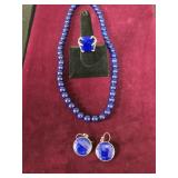 Lapis Necklace, Earrings & Eagle Claw Lapis Ring