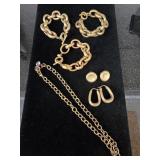 (3) Gold Tone Bracelets, Necklace & (2) Prs