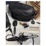 Makeup Bag w/Curling Iron, Brush & Hair Clips