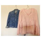 GAP Denim Jacket & Pink Blouse Sz M/L