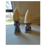 Blue & White Ceramic Candle holders w/Candles