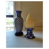 Blue & White Ceramic Vase & Candle Stand