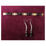 Black & Gold Tone Bracelet + Earrings