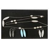 Long Beaded Necklace & (3) Prs Earrings