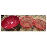 Red Thick Plastic Colender & 2 Mesh Bowls