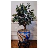 Faux Ficus w/Beautiful Japanese Decorative Pot &