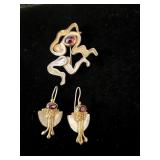 Sterling Silver Whimsical Brooch & Earrings