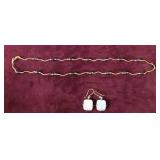 White Opal Earrings & Purple Beaded Necklace