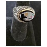 14K/Sterling Silver Black Onyx Ring Sz 7.25