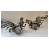 Pr of Vintage Silver Metal Fighting Roosters