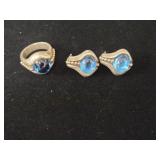 CAVIAR Sterling Silver Blue Topaz Ring & Earrings