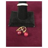 14K Faceted Ruby Drop Earrings + Fashion Ring Sz 8