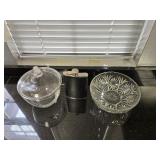 Glass Lidded Bowl, Fruit Bowl & Flask