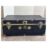 30"x16" 12" VTG Black Seward Trunk W/ Lock & Key