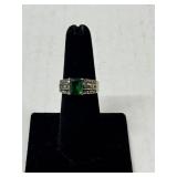 Green Marcasite 925 Silver Ring Size 7