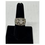 Sterling Silver Clear CZ Marcasite Band Ring Sz 8