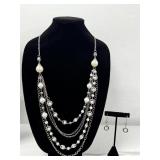VTG Multi Layered Silver Tone Beaded 22" Necklace