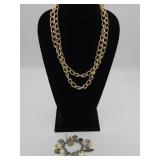 Lightweight Gold Tone Link Chain & Charm Bracelet