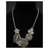 Vintage Silver Tone Floral Necklace