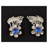 VTG Clip On Earrings w/Blue Rhinestones
