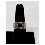 Sterling Silver Multi Gemstone Ring Size 8