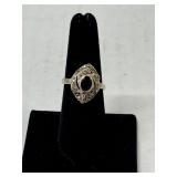 Vintage Sterling Silver Onyx and Marcasite Ring