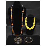 Orange Beaded Necklace, Yellow Ball Necklace,