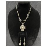 You & i, (2) Pc, Antique Cross Necklace & Earrings