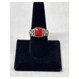 VTG Silver 925 Ring With Red Stone Size 9