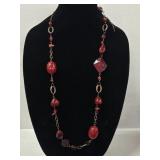 Premier Designs Bronze Tone Red Beaded 18"