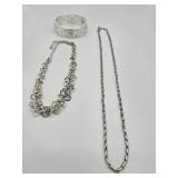 Silver Tone Necklaces & Cuff Bracelet