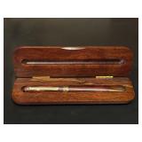 VTG Gold Rosewood Pen With Engraved Wooden Case