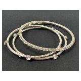 3 Silver Tone Bangle Bracelets With Rhinestones