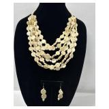 VINTAGE 6 STRAND 12" BEADED NECKLACE & EARRINGS