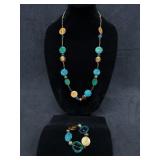 (2)pc, Turquoise & Brown Stones Necklace &