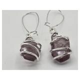 Metal Wrapped Lavender Stone Earrings