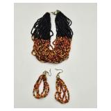 Multi Strand Beaded Necklace & Earrings