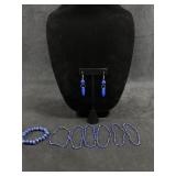 (2)Pc, Blue Earring & Beaded Stretchy Bracelets