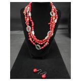 Premier Designs Triple Stranded Red Coral And