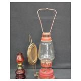 (1) Antique Red Oil Lamp + (1) Miniature Oil Lamp