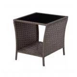 19.5" Brown Square Wicker Outdoor Side Table